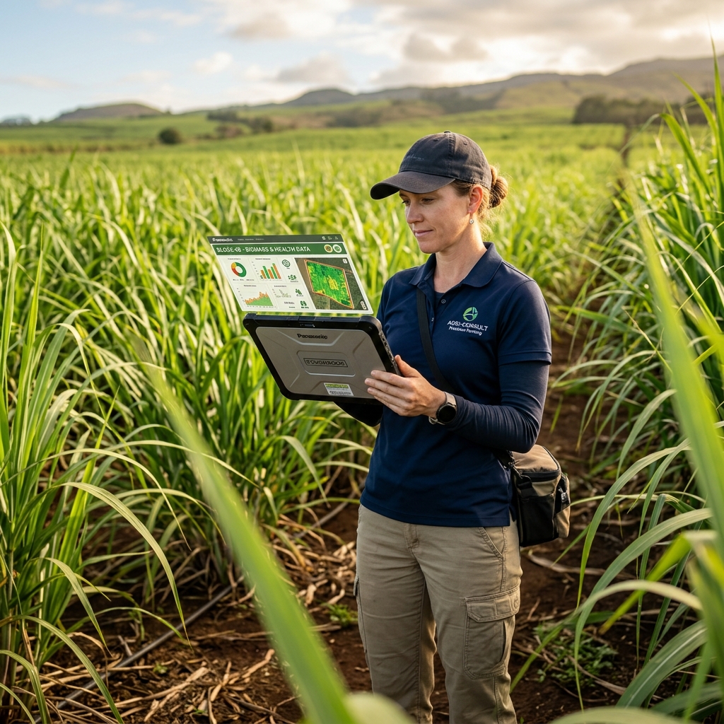Consultor Agrícola analisando dados em campo